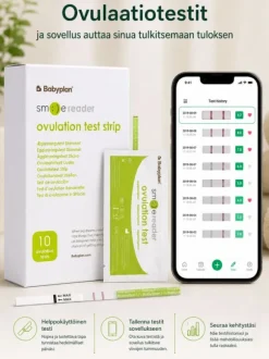 Smile Reader Raskaaksi -pakkaus - 10 Ovulaatiotestiä + 5 Raskaustestiä + Sovellus
